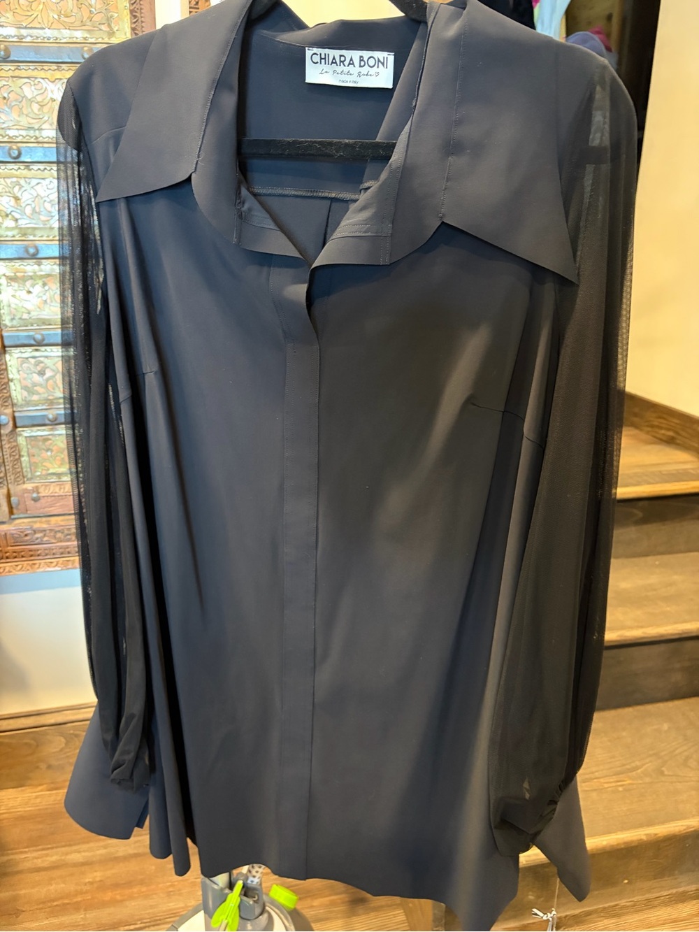 Chiara Boni NWT Black Sheer-Sleeve Women’s Shirt